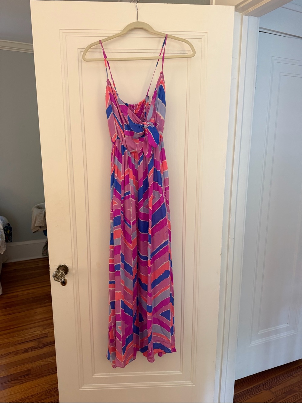 Zinke Pink and Blue Chevron Maxi Dress with Adjustable Straps